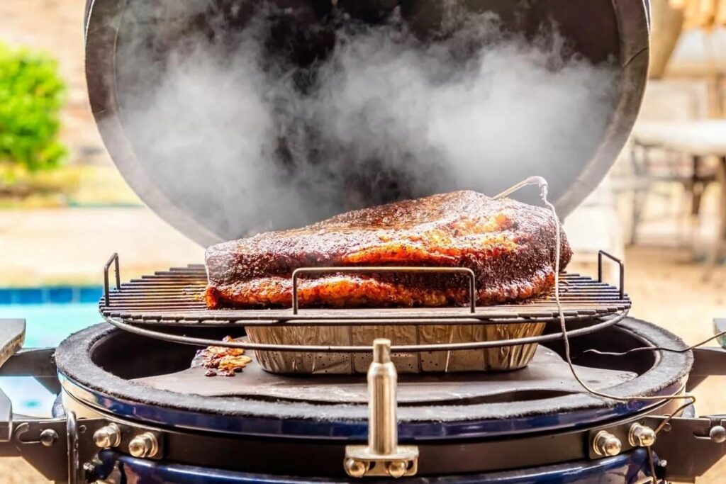 premium charcoal smoker cooking brisket