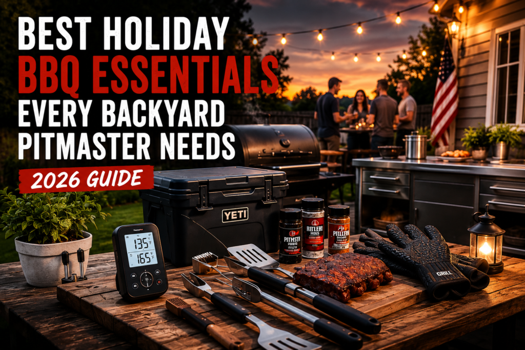 Best Holiday BBQ Essentials 2026 featured image with luxury backyard grilling setup and premium BBQ accessories