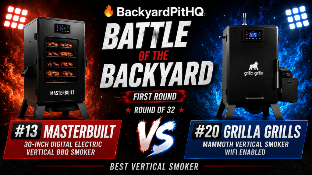 BackyardPitHQ Masterbuilt vs Grilla Grills Round of 32 best vertical smoker tournament showdown