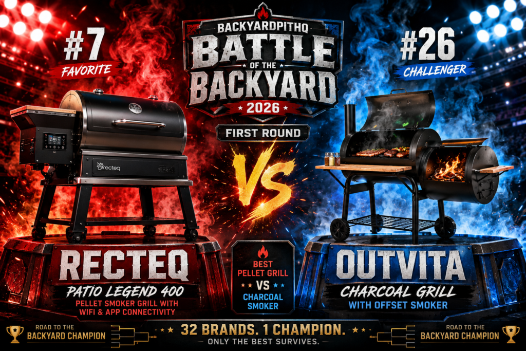 RECTEQ vs Outvita Battle of the Backyard 2026 first round pellet grill vs charcoal smoker showdown